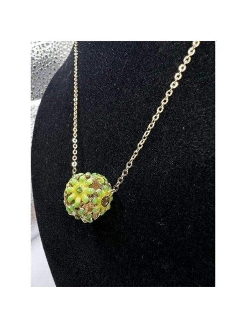 Crystal Butterfly Flower Enameled Ball Necklace